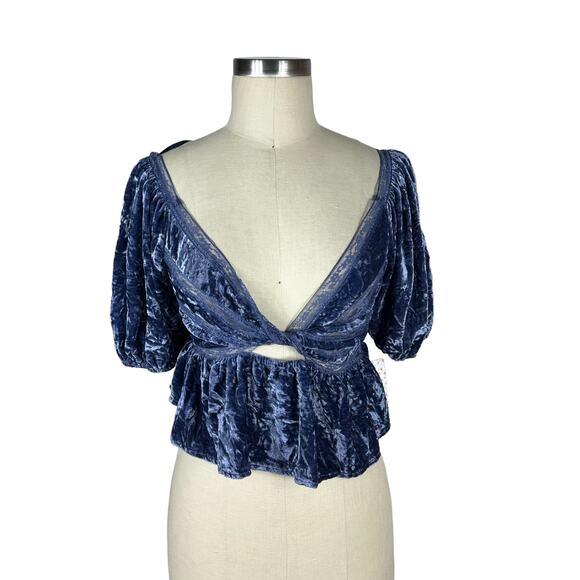 FREE PEOPLE Top Purple Velvet Wild Moon Twist Front Crop Top Lace Size Small NWT - Picture 1 of 8